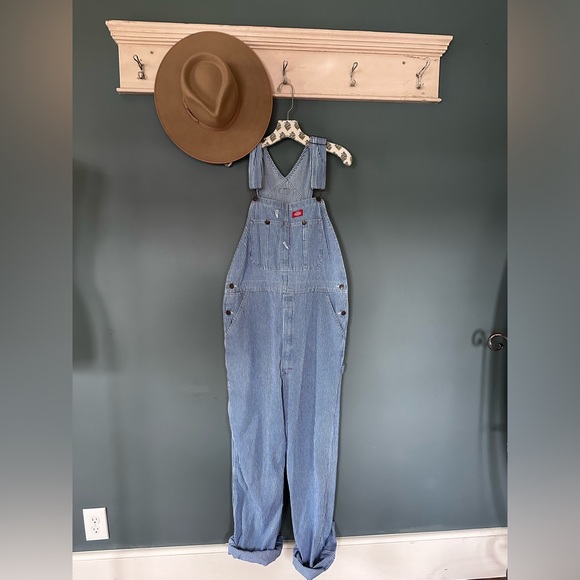Dickies Hickory Stripe Railroad Overalls denim unisex Medium 34x34 - Picture 8 of 14